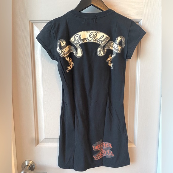 NWT DOM REBEL Black Cotton Graphic Wings Forbidden Paradise Tee T-Shirt SZ XS - Picture 2 of 6